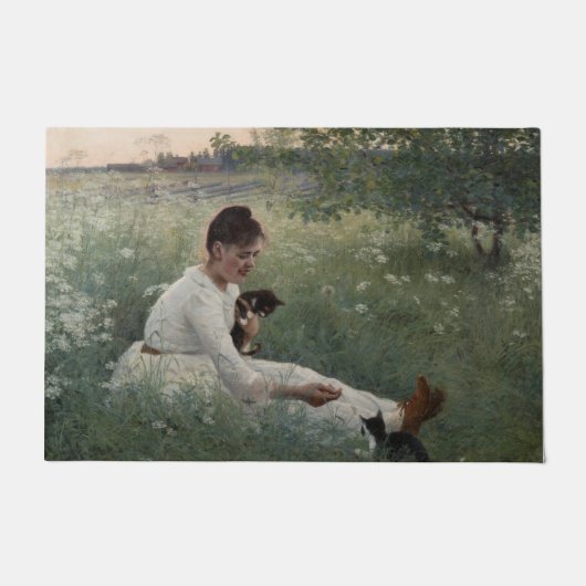 夏の風景猫と暮らす女の子（子猫） ドアマット (正面)