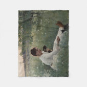 夏の風景猫と暮らす女の子（子猫） フリースブランケット (正面)