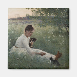 夏の風景猫と暮らす女の子(子猫) マグネット