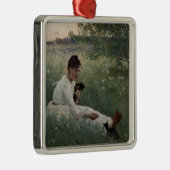 夏の風景猫と暮らす女の子（子猫） メタルオーナメント (右)