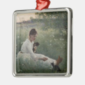 夏の風景猫と暮らす女の子（子猫） メタルオーナメント (左)