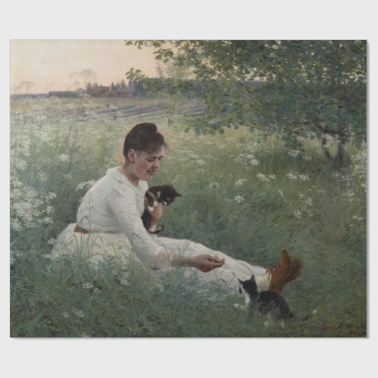 夏の風景猫と暮らす女の子(子猫) ラッピングペーパー (フラット)