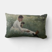 夏の風景猫と暮らす女の子（子猫） ランバークッション (裏面)