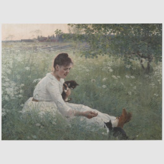 夏の風景猫と暮らす女の子（子猫） 薄葉紙 (正面)