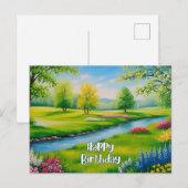 夏の風景、川の誕生日おめでとう ポストカード (正面/裏面)
