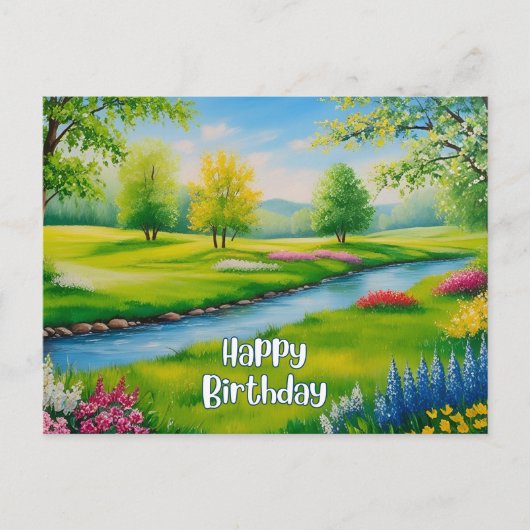夏の風景、川の誕生日おめでとう ポストカード (正面)