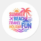 夏の鮮やかタイポグラフィコラージュとグラフィックファス ラウンドシール (正面)