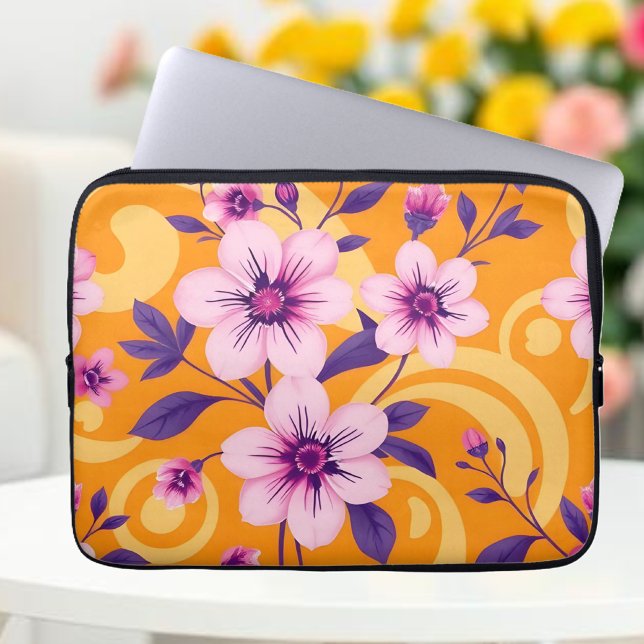 夏の鮮やかフローラ – ドーパミンスタイル- ラップトップスリーブ (Vibrant Summer Floral-Dopamine Style- Laptop Sleeve )