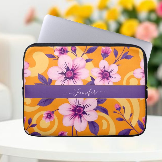 夏の鮮やかフローラ – ドーパミンスタイル- ラップトップスリーブ (Vibrant Summer Floral-Dopamine Style- Laptop Sleeve )