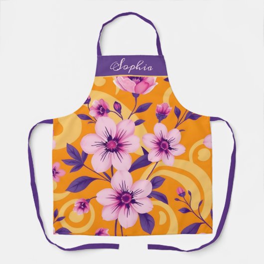 夏の鮮やか花模様 – ドーパミンスタイル エプロン (正面)