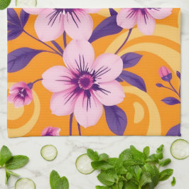 夏の鮮やか花模様 – ドーパミンスタイル キッチンタオル