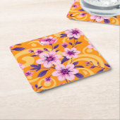 夏の鮮やか花模様 – ドーパミンスタイル スクエアペーパーコースター (アングル)