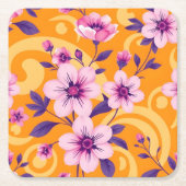 夏の鮮やか花模様 – ドーパミンスタイル スクエアペーパーコースター (正面)