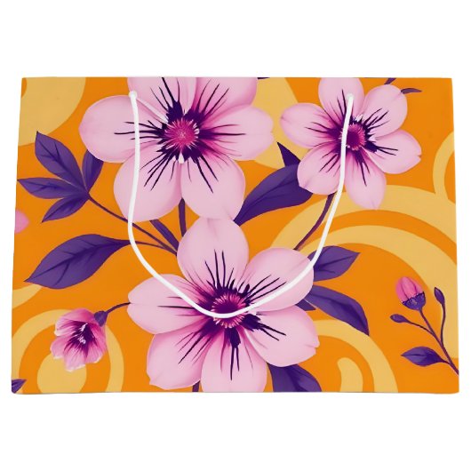 夏の鮮やか花模様 – ドーパミンスタイル ラージペーパーバッグ (正面)