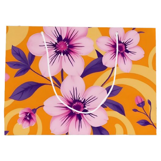 夏の鮮やか花模様 – ドーパミンスタイル ラージペーパーバッグ (裏面)