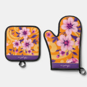 夏の鮮やか花模様 – ドーパミンスタイル 鍋つかみ&鍋敷きセット (正面)