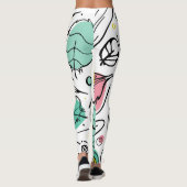 夏の鮮やか葉l白カラフルピンク レギンス (裏面)