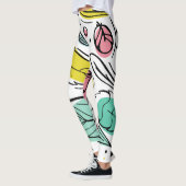 夏の鮮やか葉l白カラフルピンク レギンス (左)