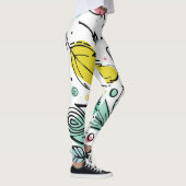 夏の鮮やか葉l白カラフルピンク レギンス (右)