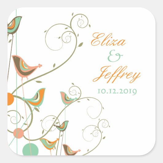 夏の鳥お洒落スワーズシック庭園の結婚式 スクエアシール (正面)
