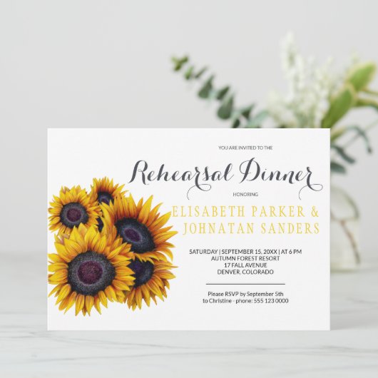 夏の黄エレガント色ひまわりリハーサルディナー 招待状 (スタンド正面)