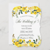 夏の黄色いバラの花の手書き結婚式 招待状 (正面)