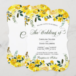 夏の黄色いバラの花の手書き結婚式 招待状