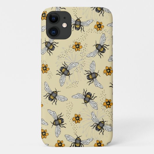 夏の黄色いミツバチと花のパターン Case-Mate iPhoneケース (裏面)