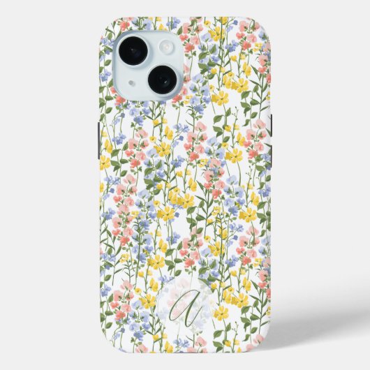 夏の黄色い桃の野花モノグラムイニシャル Case-Mate iPhoneケース (裏面)