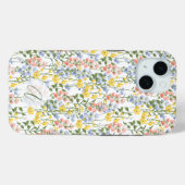 夏の黄色い桃の野花モノグラムイニシャル Case-Mate iPhoneケース (裏面 (横))