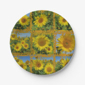 夏の黄色のひまわりのコラージュ ペーパープレート (正面)