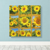 夏の黄色のひまわりのコラージュ、陽気 キャンバスプリント (インサイチュ (ウッドフロア))