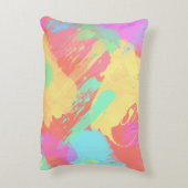 夏の黄色のオレンジ色のミントピンクのサンゴのブラシストローク アクセントクッション (裏面(縦))