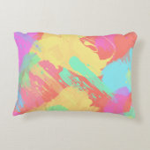 夏の黄色のオレンジ色のミントピンクのサンゴのブラシストローク アクセントクッション (裏面)
