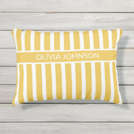 夏の黄色のカスストライプのタマイズ可能な名前 アウトドアクッション