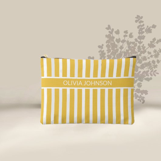 夏の黄色のカスストライプのタマイズ可能な名前 アクセサリーポーチ