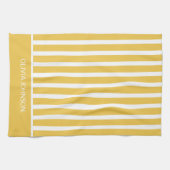 夏の黄色のカスストライプのタマイズ可能な名前 キッチンタオル (横)