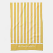 夏の黄色のカスストライプのタマイズ可能な名前 キッチンタオル (縦)