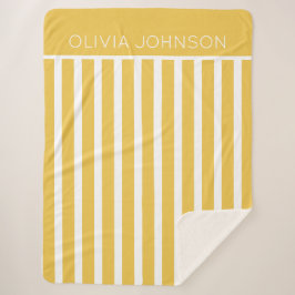 夏の黄色のカスストライプのタマイズ可能な名前 シェルパブランケット