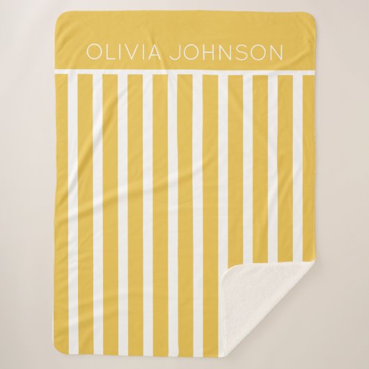 夏の黄色のカスストライプのタマイズ可能な名前 シェルパブランケット (正面)