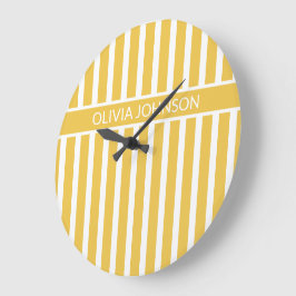 夏の黄色のカスストライプのタマイズ可能な名前 ラージ壁時計