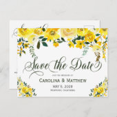 夏の黄色のフローラ結婚式の日付を保存 案内ポストカード (正面/裏面)