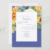 夏の コバルトブルー ひまわり トスカーナ ウェディングシャワー 招待状 (正面)