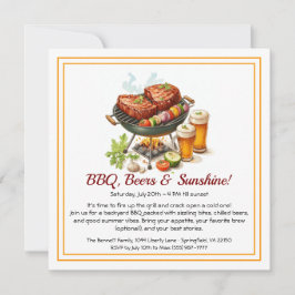 夏のBBQ&ビールパーティーの招待状 - 裏庭での料理 シーズンカード