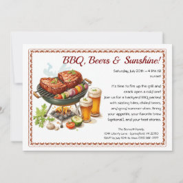 夏のBBQ&ビールパーティーの招待状 - 裏庭での料理 招待状