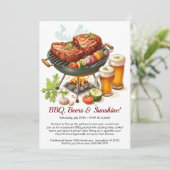 夏のBBQ&ビールパーティーの招待 – 裏庭でのバーベキュー 招待状 (スタンド正面)