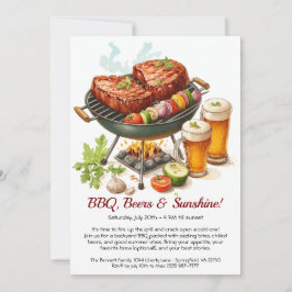 夏のBBQ&ビールパーティーの招待 – 裏庭でのバーベキュー 招待状