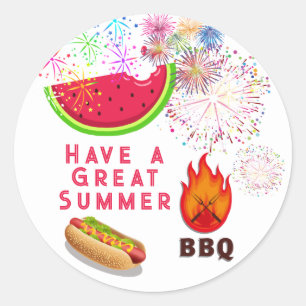 夏のBBQ 花火 ホットドッグを楽しもう ラウンドシール
