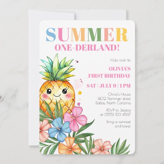 夏のOnederlandフルーツガールズ1st誕生日パーティー 招待状 (正面)