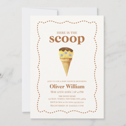 夏はこちらスクープのアイスクリームベビーシャワー 招待状 (正面)